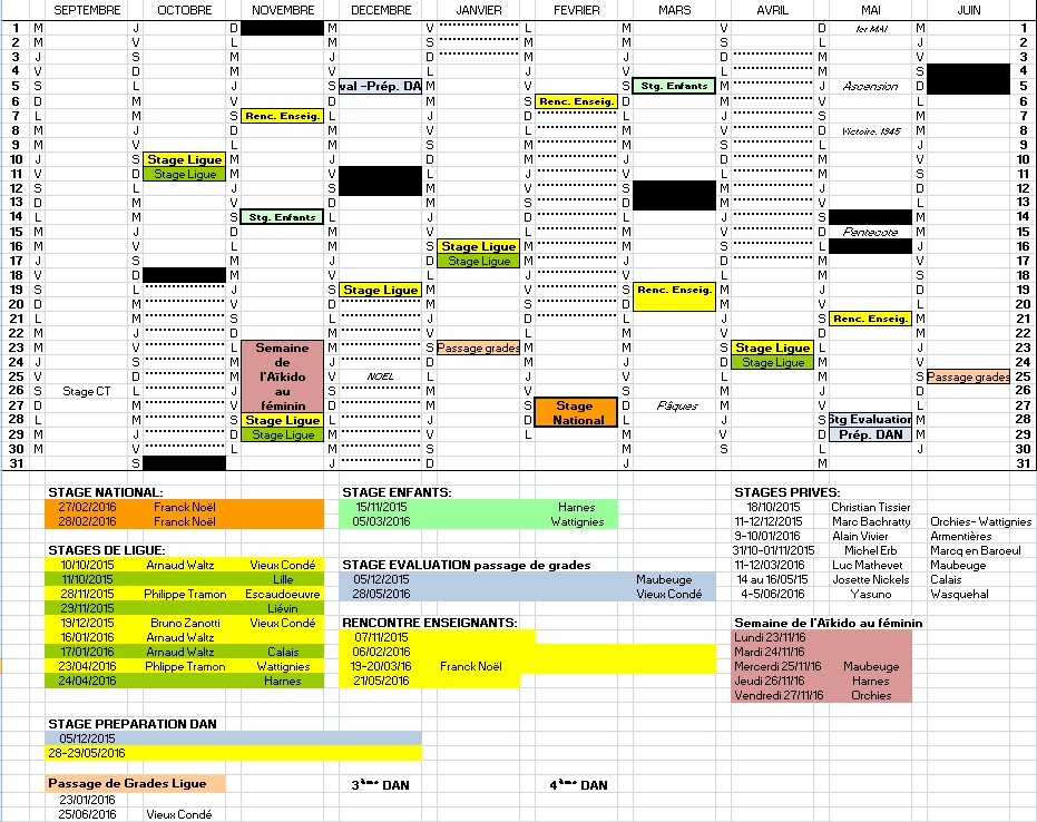 Calendrier des stages 2015-2016