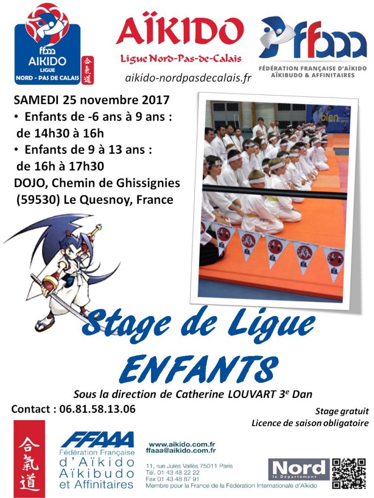 affiche du stage de ligue Enfants novembre 2017